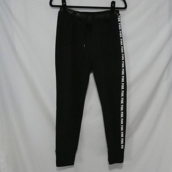 PINK - Victoria's Secret | small | Black Trackpants | White "PINK" Print Sides - Picture 1 of 16